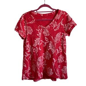 Escape by Habitat Red Cotton Floral Artsy Tee - Size Small